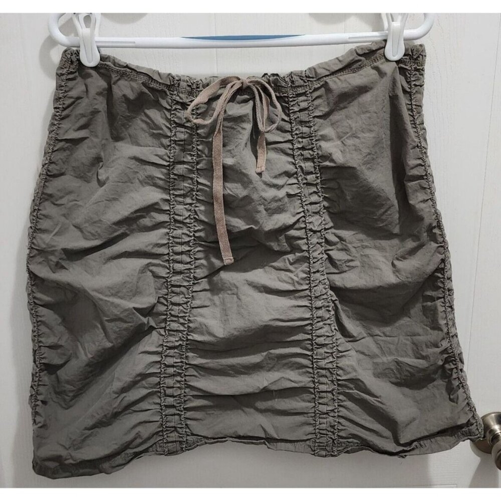 Brisas Women's Double Shirred Panel Drawstring Mini Skirt Brown Petite Size‎ PL